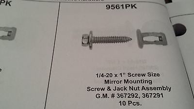 10 Pack 1/4 X 1" Mirror Mounting Screw & Jack nut GM # 367292 367291