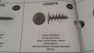 10566PK 12mm Hole Size #3  Square Drive Bumper Door Insulator  Screw Black Nylon