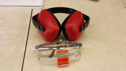 SAS 6105 Lightweight Banded Adjustable Ear Muff And Tiger Print Polycarbon Eye Protection Glasses