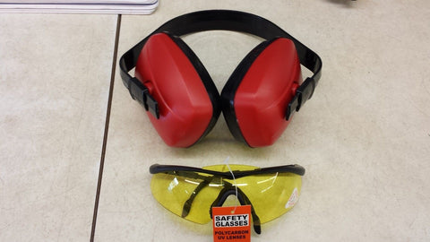 SAS 6105 LIGHTWEIGHT BANDED ADJUSTABLE EAR MUFF AND YELLOW POLYCARBON EYE PROTECTION GLASSES